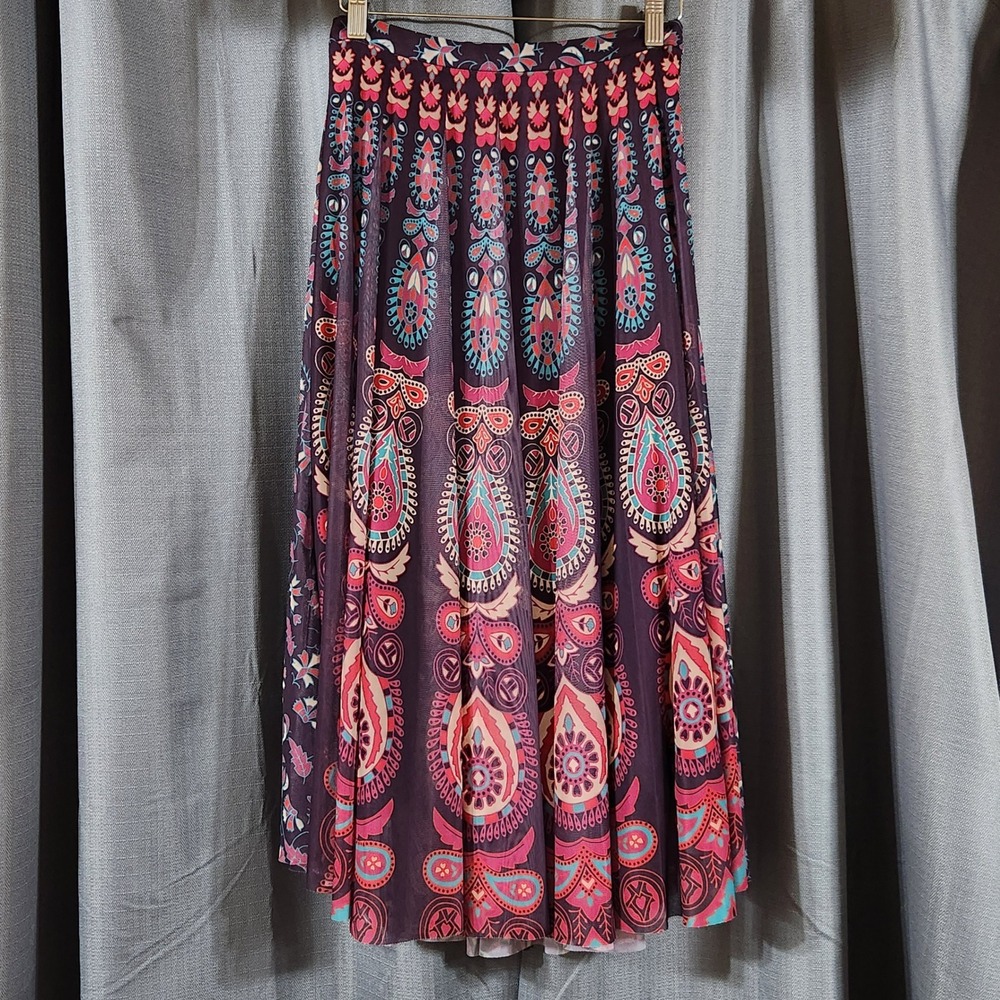 Eva Franco Purple Paisley Floral Mesh Midi Skirt Size 2 ME9959AN Lined zip